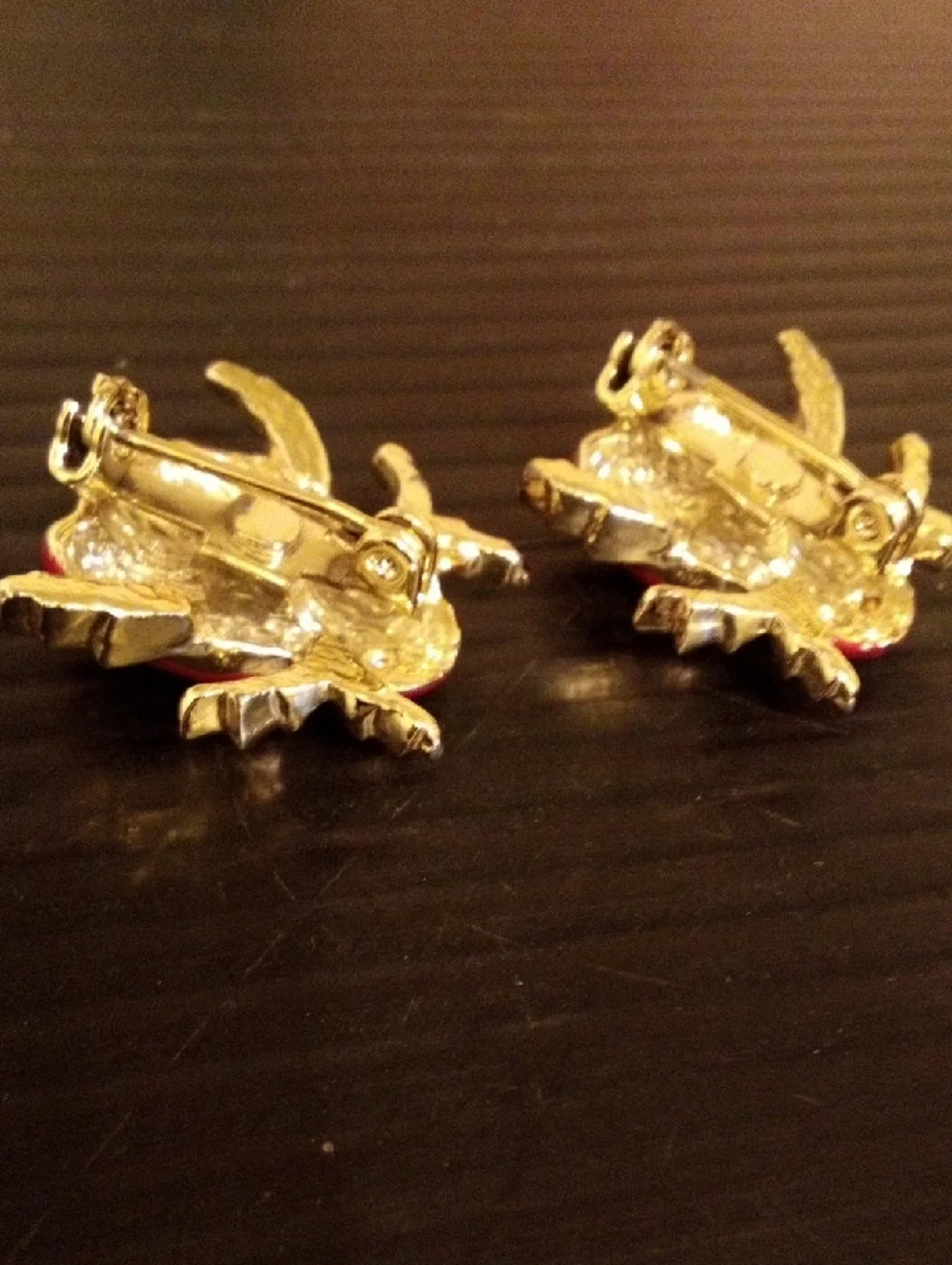 Gold-Tone Red Ladybug Brooches with Green Accents